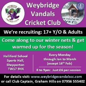 Winter Indoor Nets & Coaching 17+ and Adults