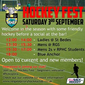 Hockeyfest Details - 3 September 2022 and Welcoming New Members - See article for contact details