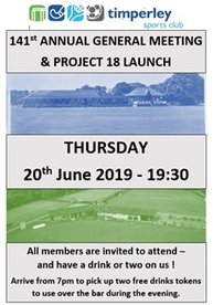 141st TSC AGM & launch of Project 18 (Phase 1) - Thursday 20th June 2019 - 19:30