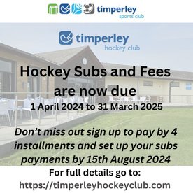 2024-25 Hockey Membership Subs due now overdue