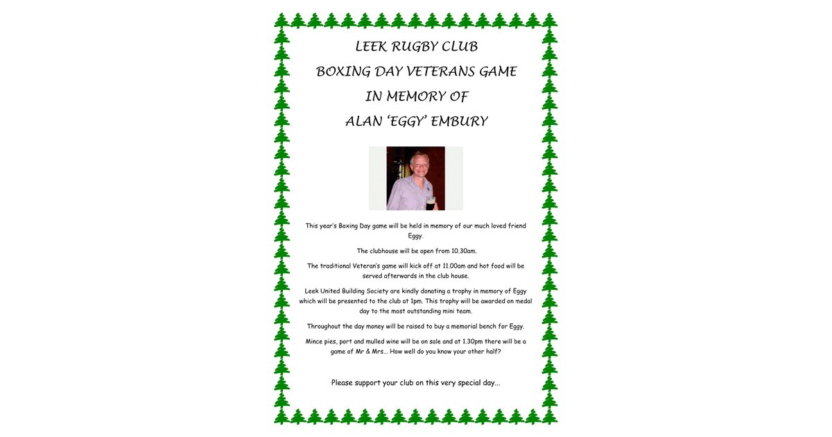 Boxing Day Veterans Game In Memory Of Alan Eggy Embury