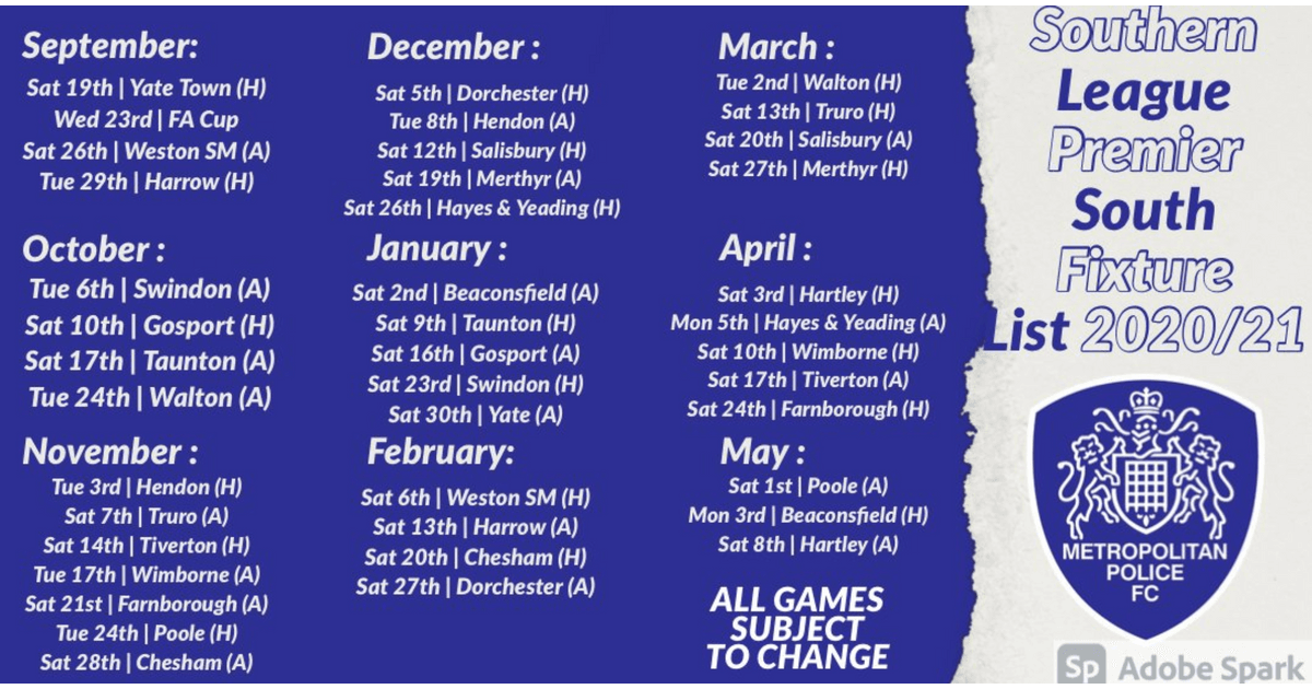 Southern League 2020 21 Fixtures Released