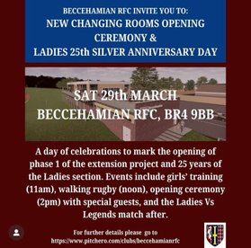 Beccehamian RFC Women’s team celebrate 25th Silver Anniversary with Special Match and New Clubhouse Changing Room Opening: Saturday 29 March 2025